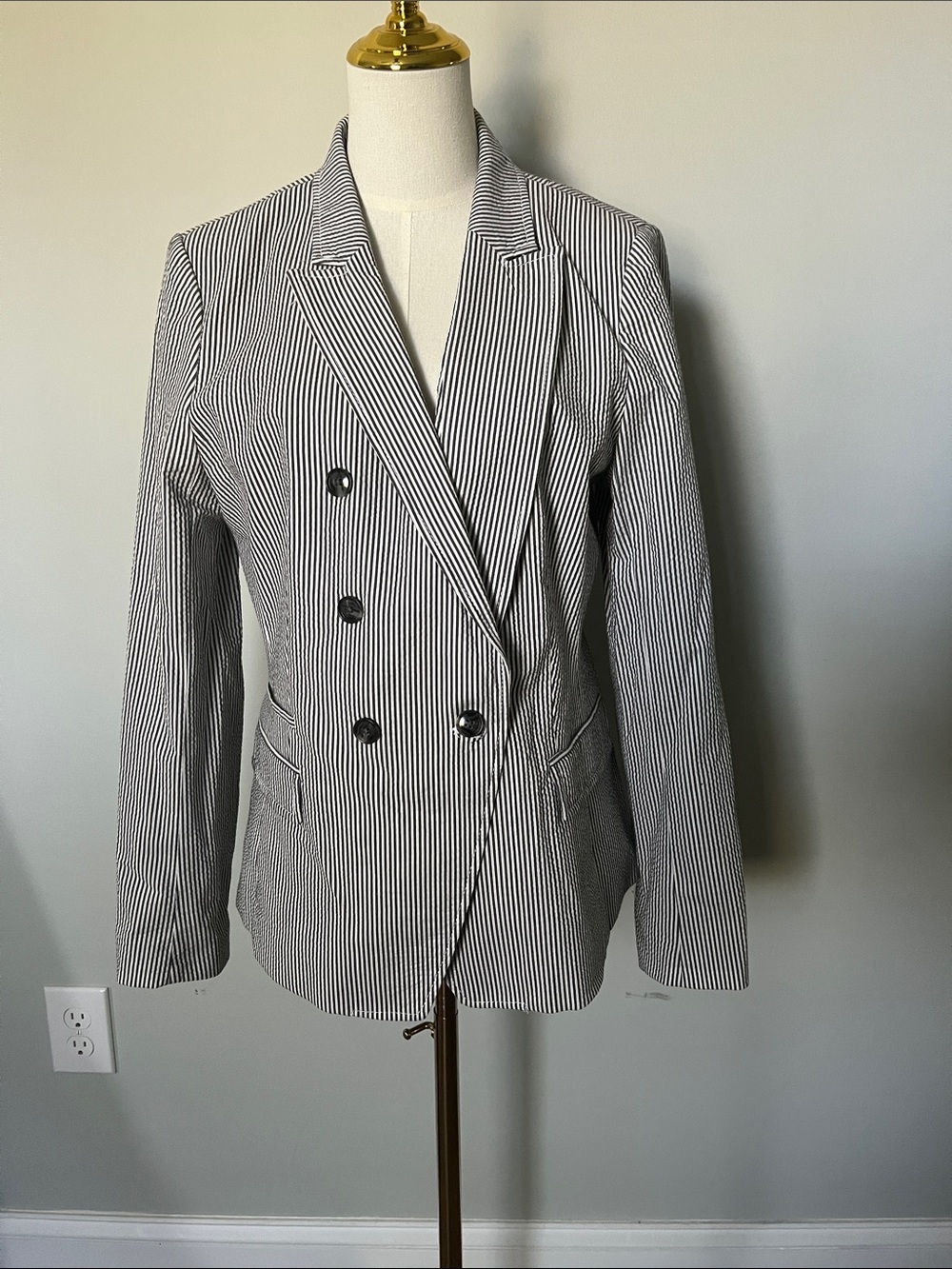Banana Republic Black and White Striped Double-Breasted Blazer